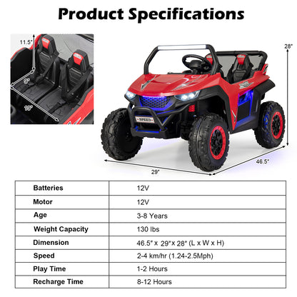 COSTWAY 12V 2-Seater UTV Ride-On Car w/ Remote & Music | Kids Toy