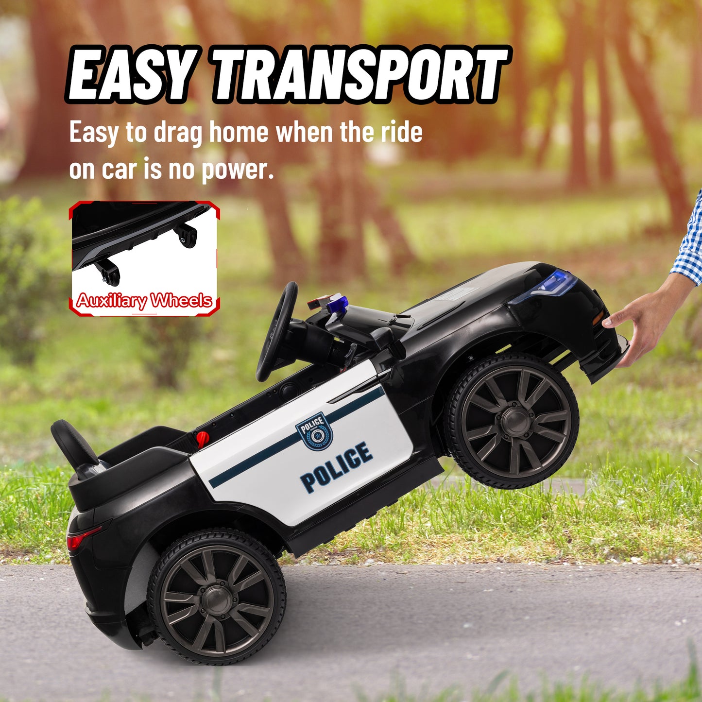 QABA 12V Kids Police Ride-On Car w/ Remote, Siren & Music | 1-Seater