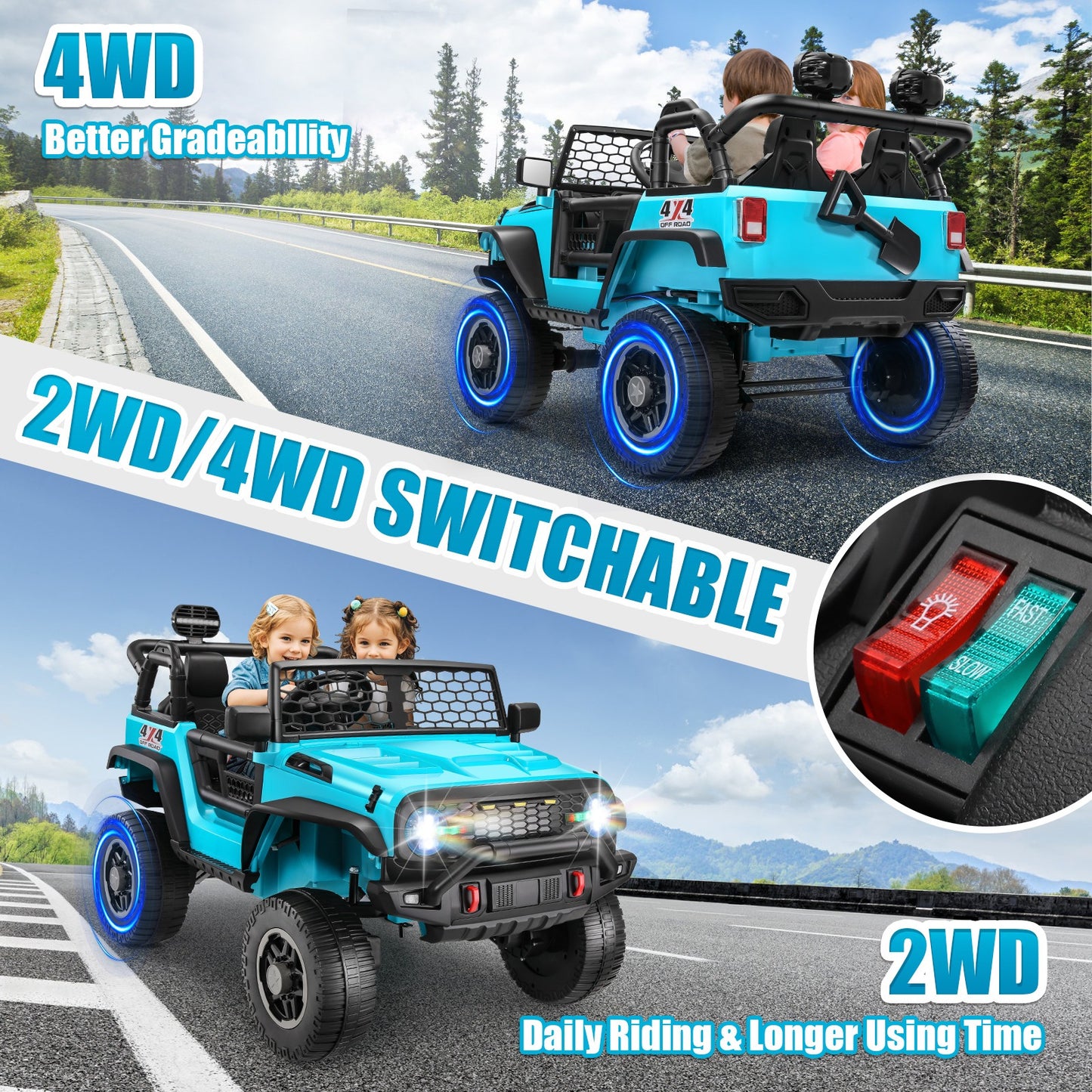 HOMDOX 24V 2-Seater Kids RC Ride-On Jeep w/ Dual Motors & Remote