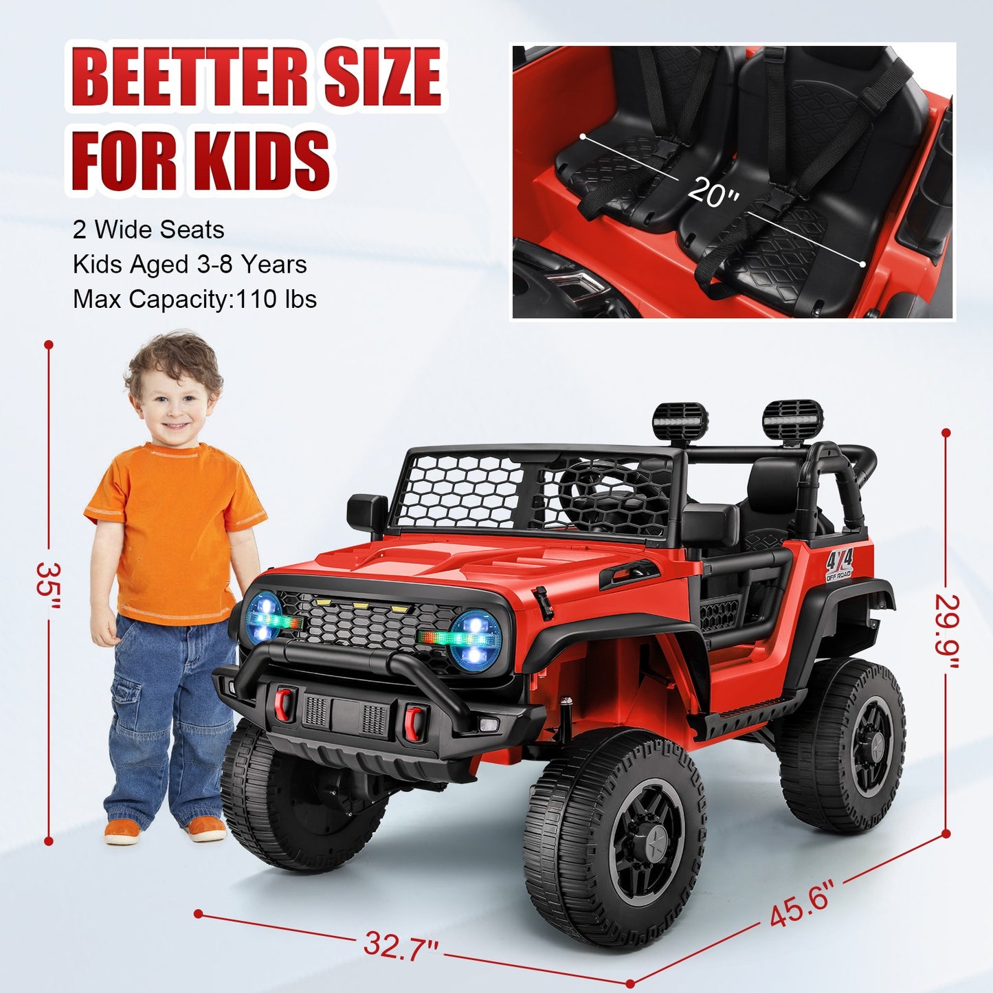 HOMDOX 24V 2-Seater Kids RC Ride-On Jeep w/ Dual Motors & Remote