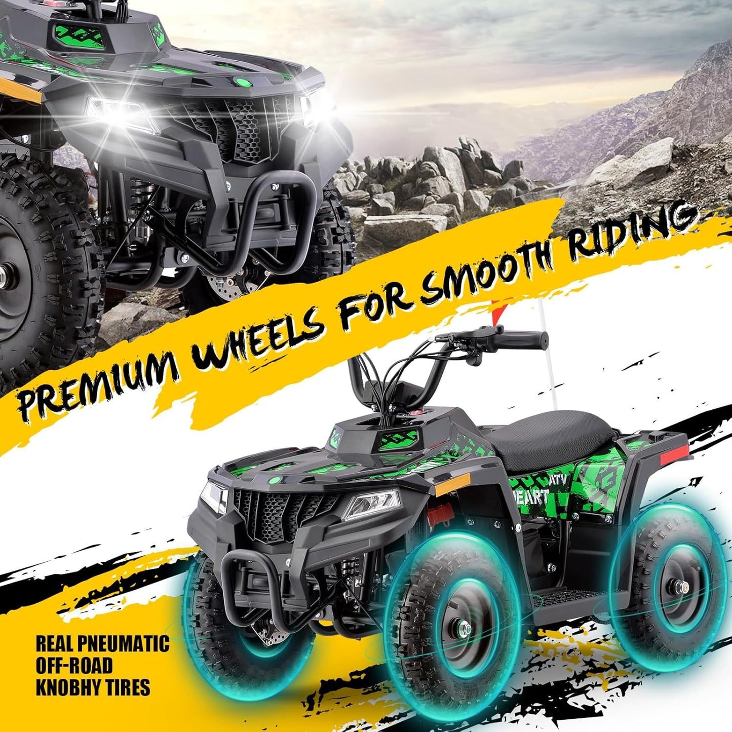 36V Electric ATV Dirt Quad Bike with 500W Motor, Long Range Drive | 4-Wheel Drive with Parent Speed Control