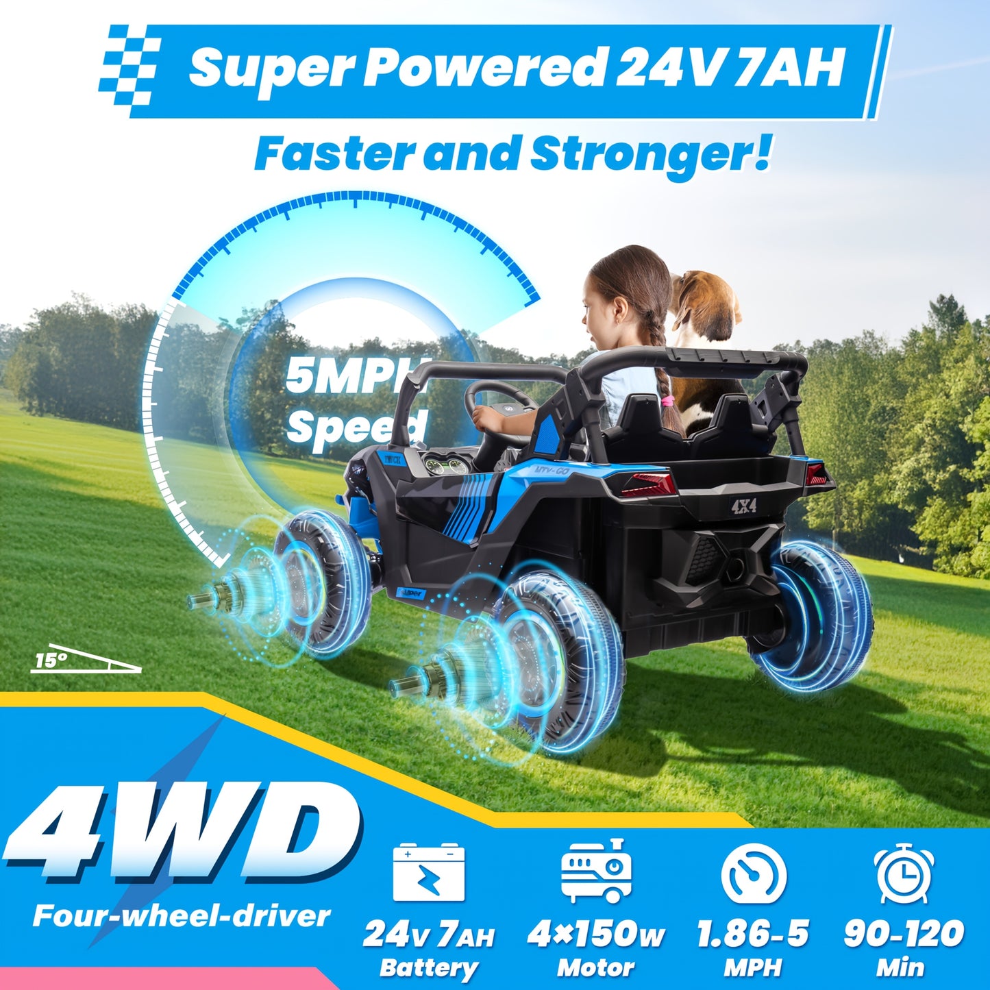 JOYRACER 24V 600W 4WD UTV Ride-On Car w/ Remote | 2-Seater