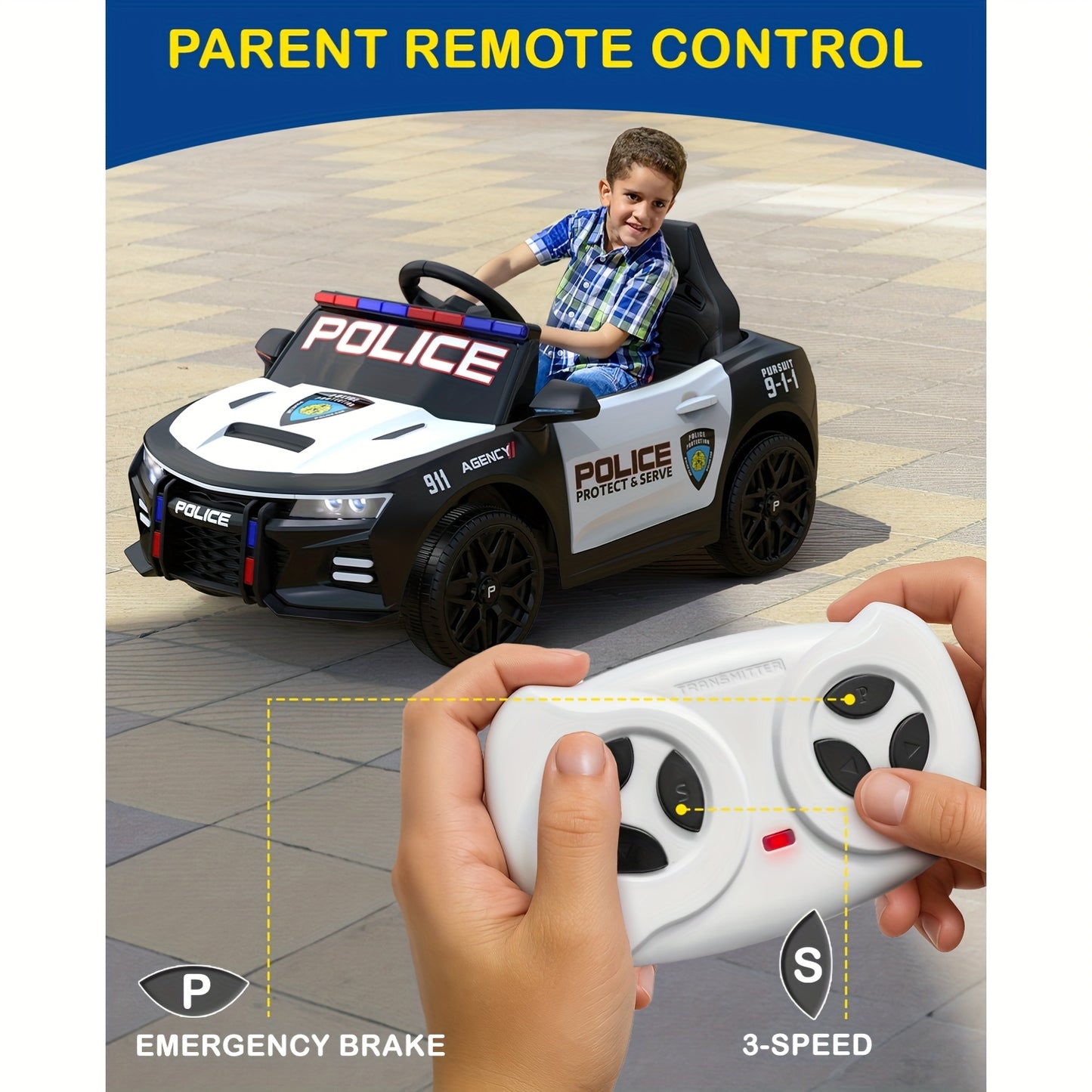 JOYSTROLL 12V Kids Police Ride-On Car w/ Remote, Siren & Music | 1-Seater