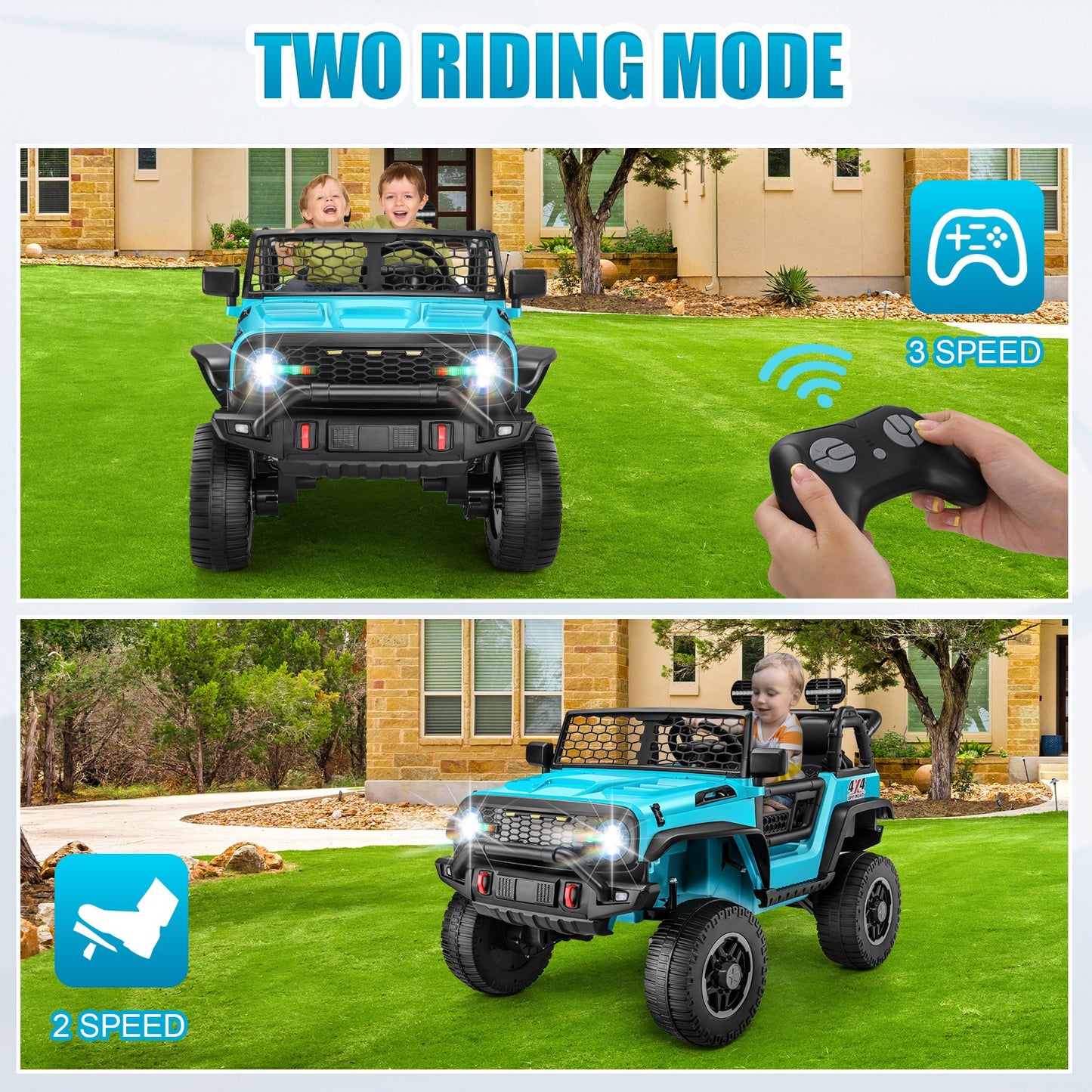 HOMDOX 24V 2-Seater Kids RC Ride-On Jeep w/ Dual Motors & Remote
