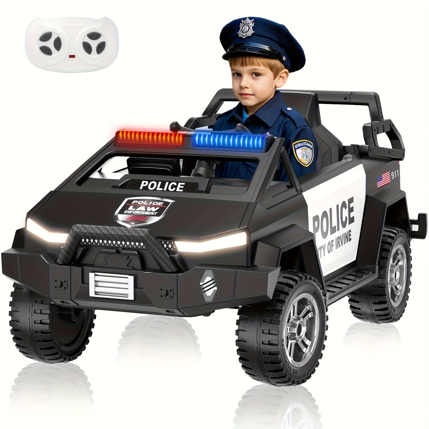24V Kids Police Cyber Truck w/ Parent Remote, Siren & LED Lights | 2-Seater