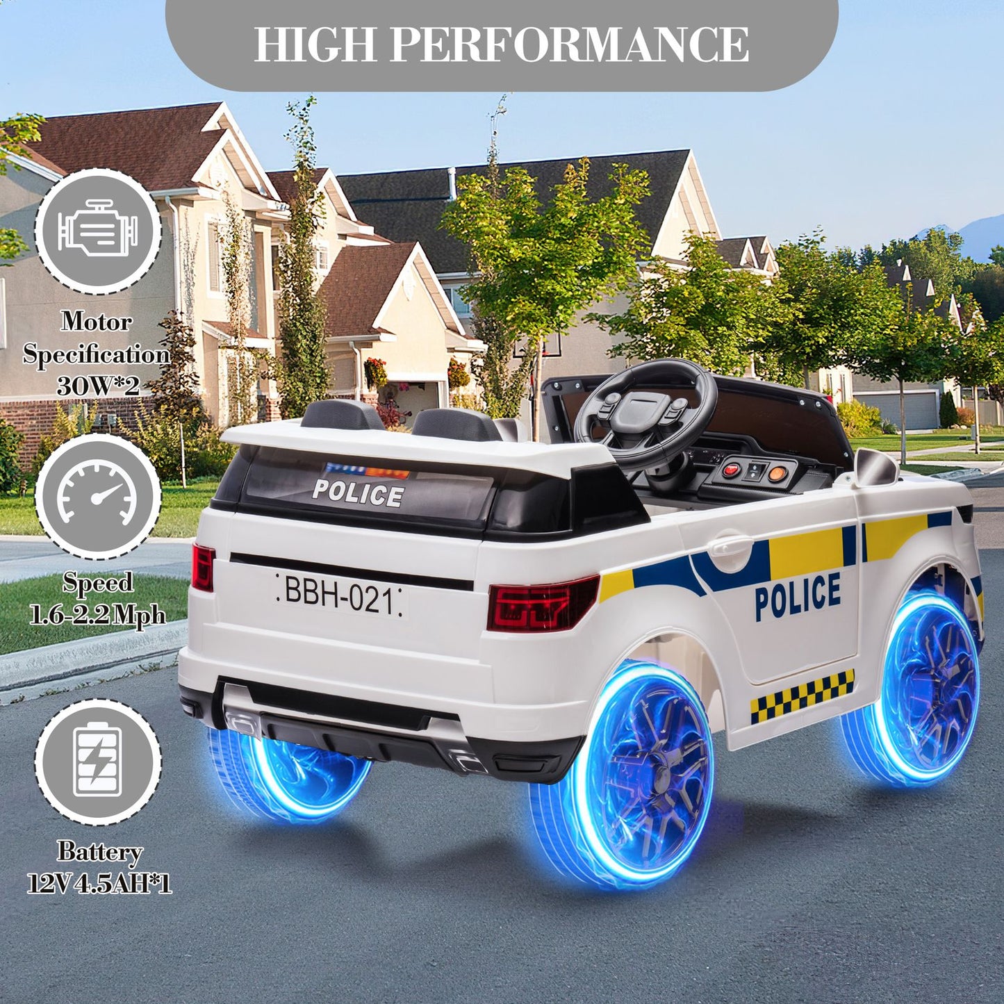 GAOMON 12V Kids Police Ride-On Truck w/ Remote, Lights & Music | 1-Seater