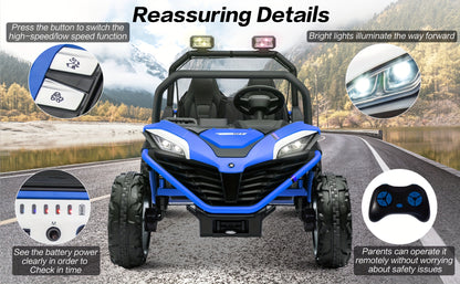 Kids Electric UTV - 4WD Electric UTV for Kids - 24V with Parent Remote Control, Safety Belts, Bright LED Lights, All-Terrain Tires, Parent Control Lock - Red/Blue Off-Road Vehicle for Boys & Girls Ages 3+
