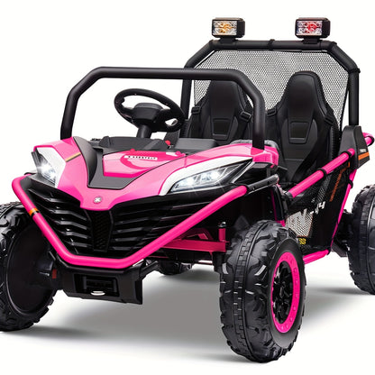 Kids Electric UTV - 4WD Electric UTV for Kids - 24V with Parent Remote Control, Safety Belts, Bright LED Lights, All-Terrain Tires, Parent Control Lock - Red/Blue Off-Road Vehicle for Boys & Girls Ages 3+