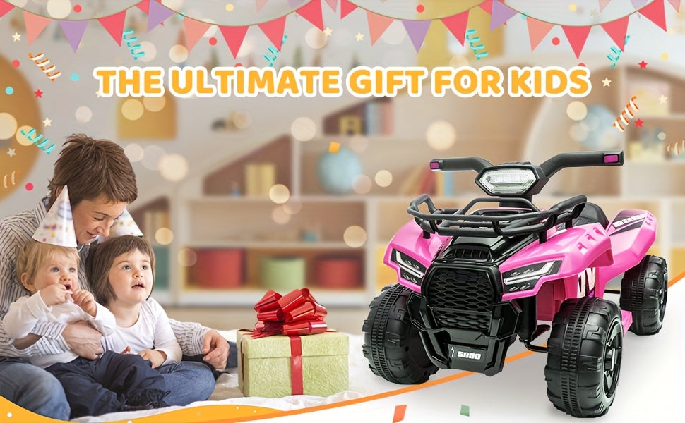 6V Kids Quad ATV w/ Push-Button Go & Treaded Tires - 4-Wheeler Quad ATV