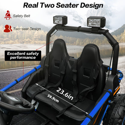 Kids Electric UTV - 4WD Electric UTV for Kids - 24V with Parent Remote Control, Safety Belts, Bright LED Lights, All-Terrain Tires, Parent Control Lock - Red/Blue Off-Road Vehicle for Boys & Girls Ages 3+