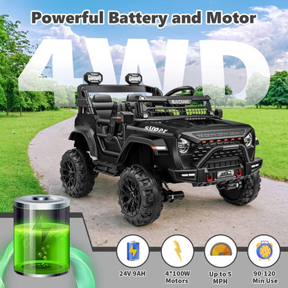 24V Ride On Jeep/Truck | 2-seater Electric Jeep With LED Headlights, Music Player, Seat Belt And Suspension