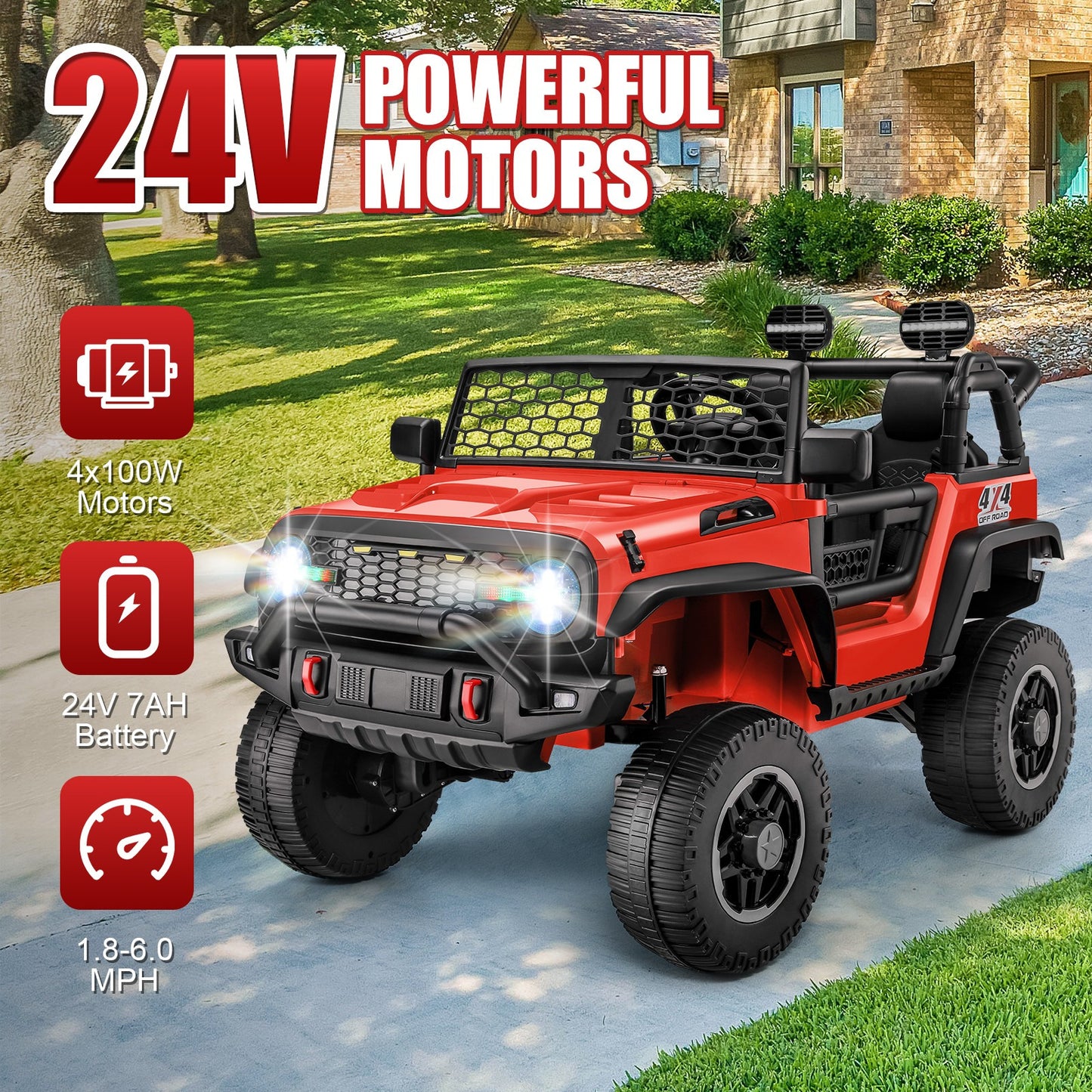HOMDOX 24V 2-Seater Kids RC Ride-On Jeep w/ Dual Motors & Remote