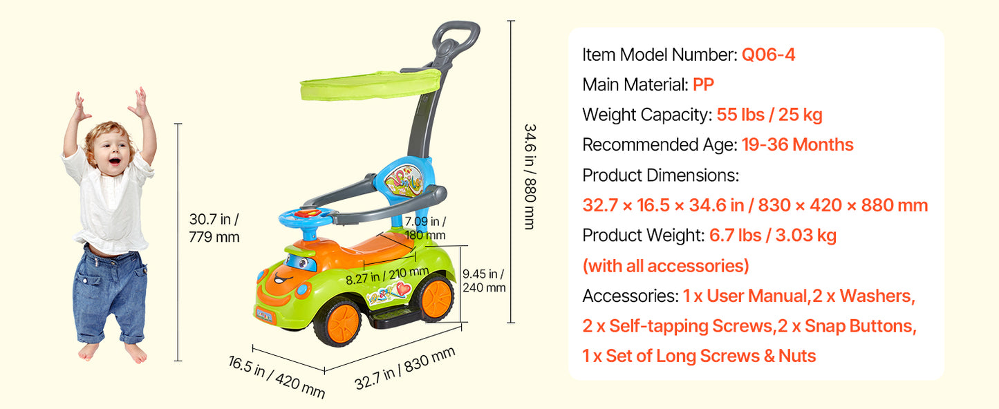 Ride-On Push Car with Parent Handle for Ages 1–3 | Toddler Push Car | Kids Rider