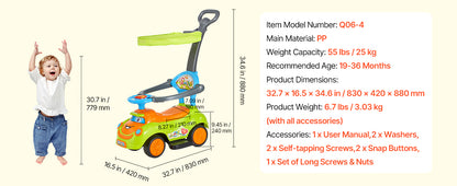 Ride-On Push Car with Parent Handle for Ages 1–3 | Toddler Push Car | Kids Rider