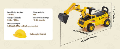 Toddler Ride-On Excavator | Foot-to-Floor Digger with Helmet | Kids Rider