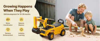 Toddler Ride-On Excavator | Foot-to-Floor Digger with Helmet | Kids Rider