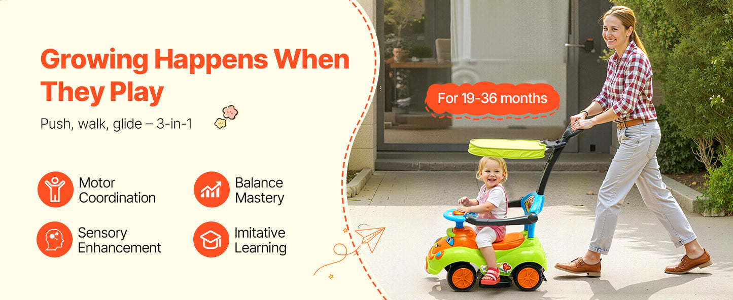 Ride-On Push Car with Parent Handle for Ages 1–3 | Toddler Push Car | Kids Rider