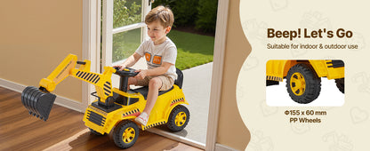 Toddler Ride-On Excavator | Foot-to-Floor Digger with Helmet | Kids Rider