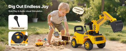 Toddler Ride-On Excavator | Foot-to-Floor Digger with Helmet | Kids Rider