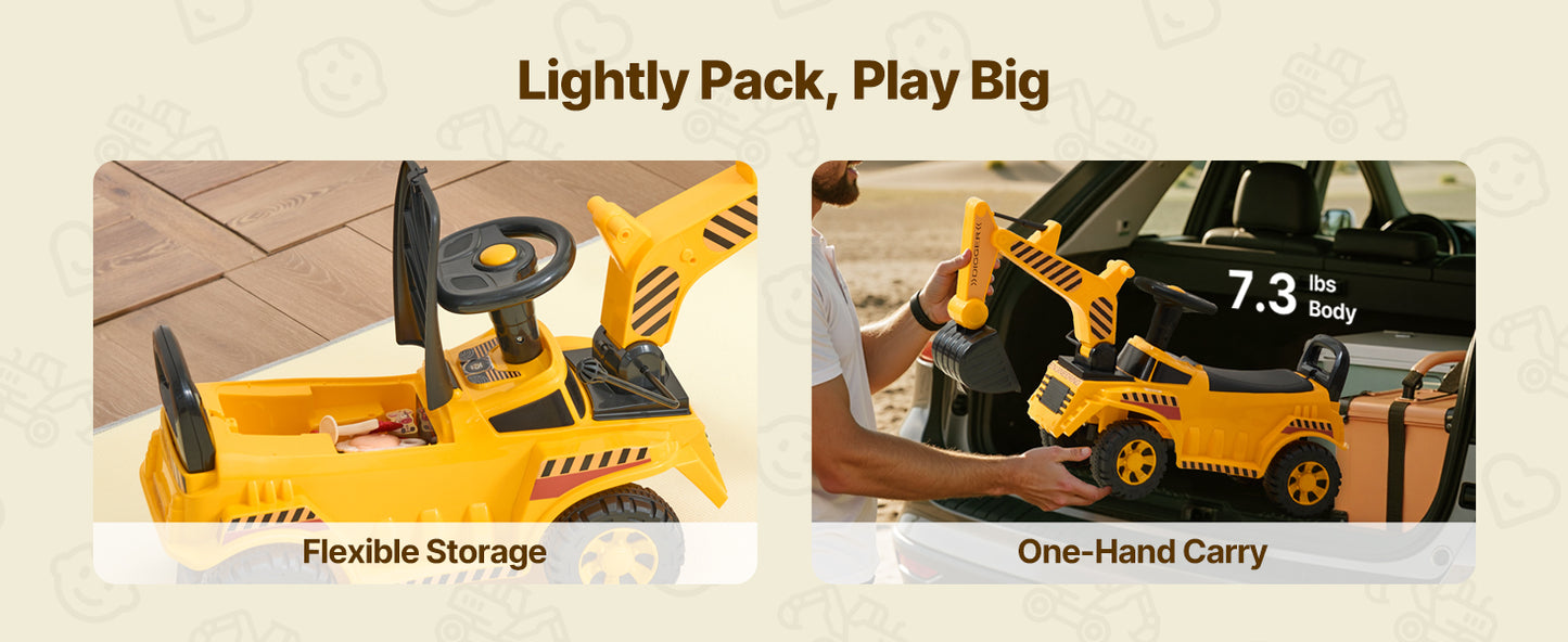 Toddler Ride-On Excavator | Foot-to-Floor Digger with Helmet | Kids Rider