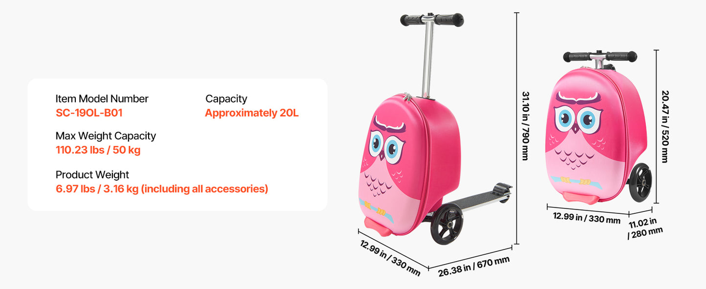 Kids Ride-On Scooter Suitcase | 20L Carry-On with Flashing Wheels | Kids Rider