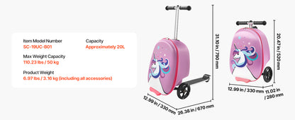 Kids Ride-On Scooter Suitcase | 20L Carry-On with Flashing Wheels | Kids Rider