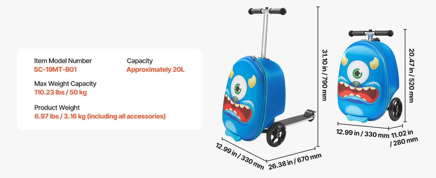 Kids Ride-On Scooter Suitcase | 20L Carry-On with Flashing Wheels | Kids Rider