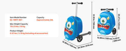 Kids Ride-On Scooter Suitcase | 20L Carry-On with Flashing Wheels | Kids Rider