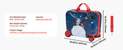 18" Kids Ride-On Suitcase for Toddlers | 26L Carry-On Luggage | Kids Rider