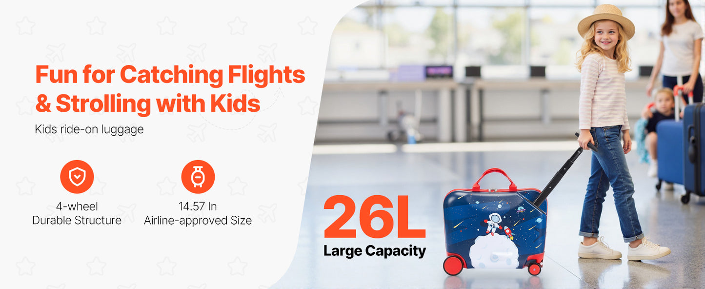 18" Kids Ride-On Suitcase for Toddlers | 26L Carry-On Luggage | Kids Rider