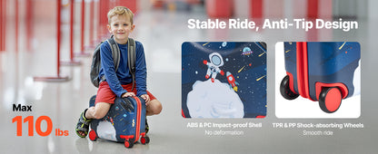 18" Kids Ride-On Suitcase for Toddlers | 26L Carry-On Luggage | Kids Rider