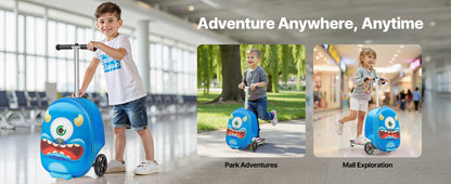 Kids Ride-On Scooter Suitcase | 20L Carry-On with Flashing Wheels | Kids Rider