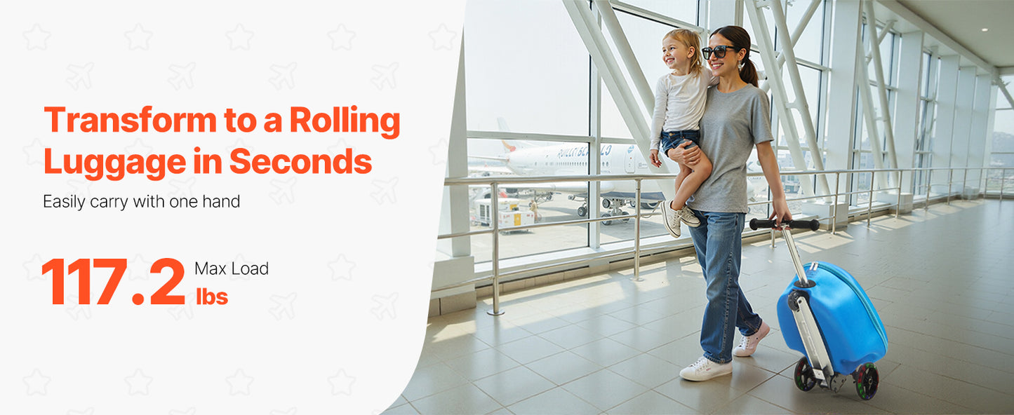 Kids Ride-On Scooter Suitcase | 20L Carry-On with Flashing Wheels | Kids Rider