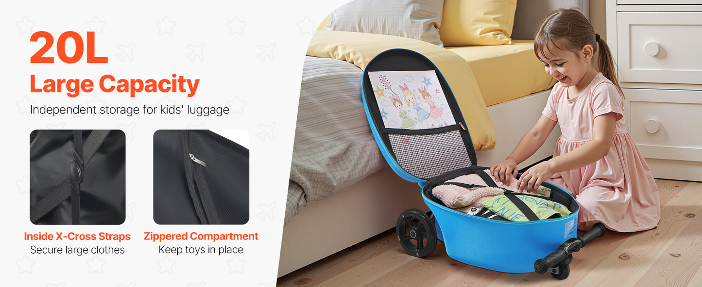 Kids Ride-On Scooter Suitcase | 20L Carry-On with Flashing Wheels | Kids Rider