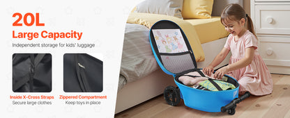 Kids Ride-On Scooter Suitcase | 20L Carry-On with Flashing Wheels | Kids Rider