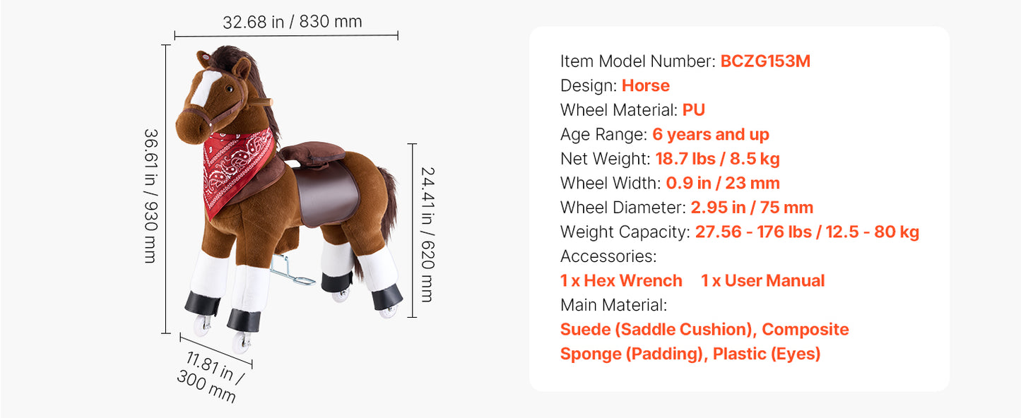 Kids Ride-On Horse Pony Toy for Ages 1+ | 176 lbs Capacity | Kids Rider