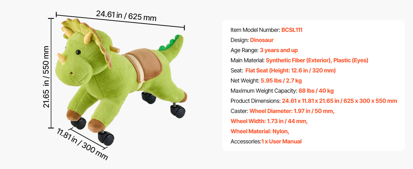 Kids Ride-On Dinosaur Toy for Ages 2–6 | 360° Steering | Kids Rider